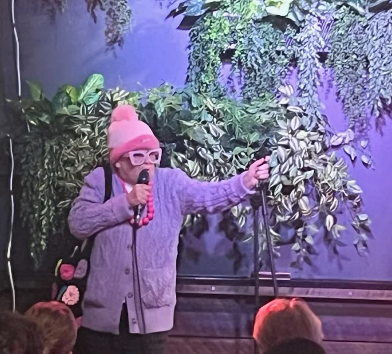 Grandma Poppsie with an audience